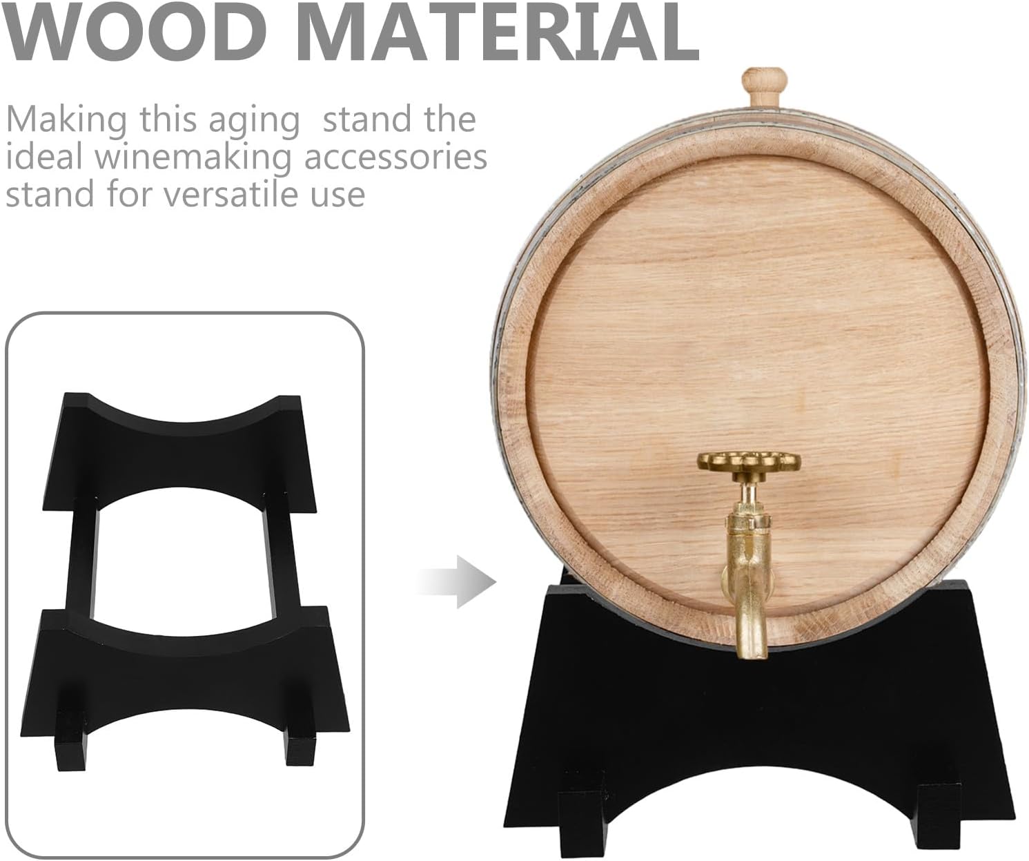 Wood Stand for 1.5L Oak Aging Barrel - Whiskey Cask Holder - Wooden Stand for Beverage Dispenser - Gallon Water Bucket Support Rack Black