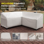 NATURAL EXPRESSIONS 8 Pieces Patio Furniture Sets,Metal Outdoor Sectional Furniture L Shape Conversation Sets with Dining Table,2 Ottomans,Highback Frame,Large Waterproof Cover, 6.5" Cushions for Yard