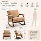 Nursery Rocking Chair, Compact Upholstered Rocker with Solid Wood Legs, Cozy Nursing Glider Chair for Mom, Small Space Chair for Nursery, Bedroom (Khaki)