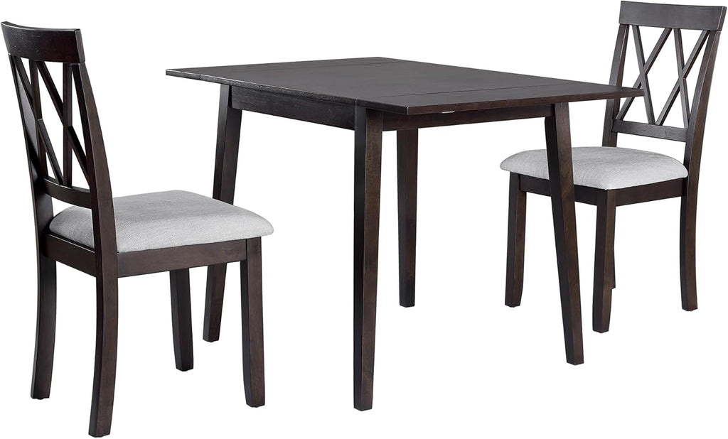 Merax Farmhouse Wooden Dining Set of 3, 45.6 inch Extendable Kitchen Table with Drop Leaf, 2 Chairs with Backrest for Small Space, Easy Assemble Espresso