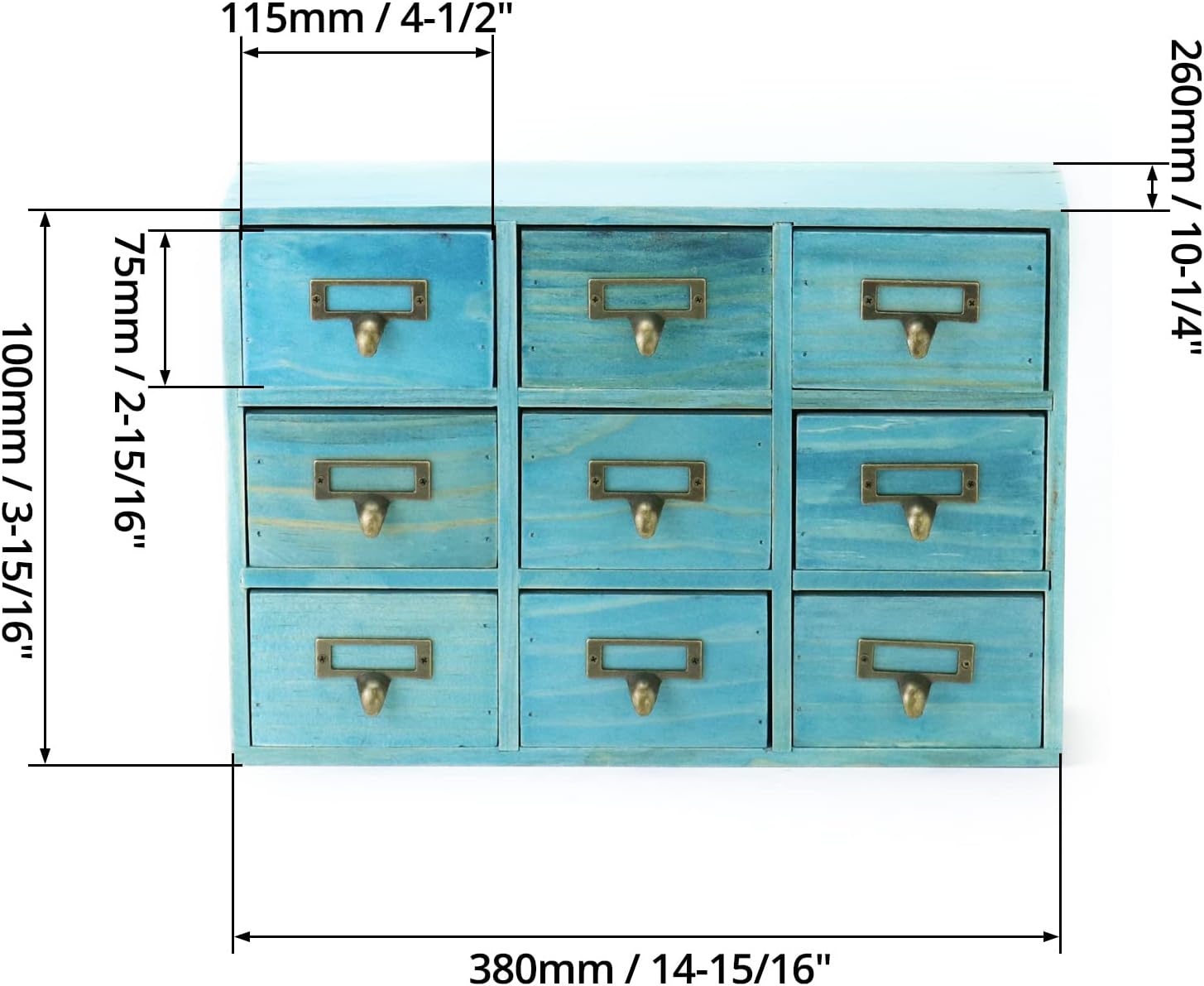 QWORK Desk Drawer Organizer, Wooden Vintage Apothecary Cabinet with 9 Drawers, Home Office & Tea & Dresser Bedroom Organization and Storage, Traditional Apothecary Cabinet, Blue