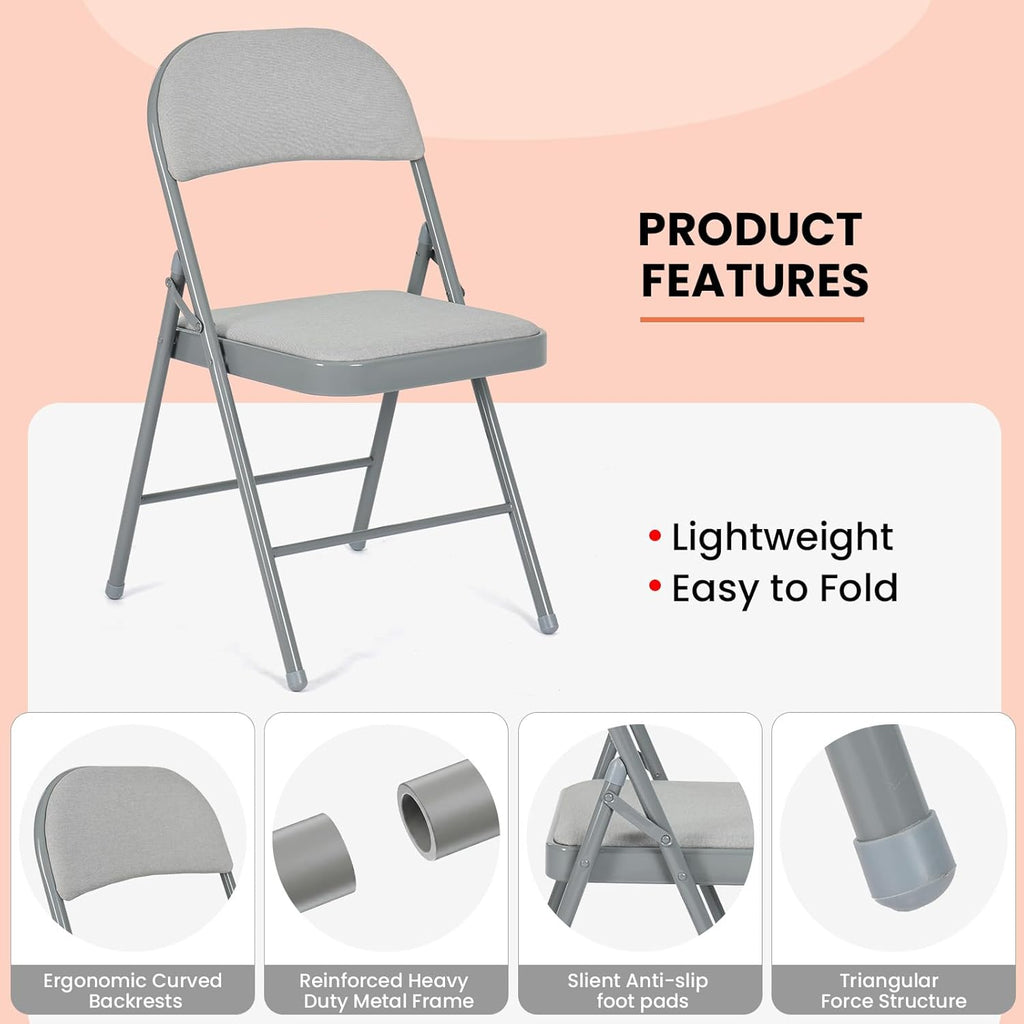 4 Pack Folding Chairs, Fabric Dining Chair Set with Padded Cushion and Back, Indoor Outdoor Seat for Home Office, Parties, Events, Wedding, Extra Guest Seating, Graphite Gray