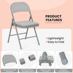 8 Pack Folding Chairs, Fabric Dining Chair Set with Padded Cushion and Back, Indoor Outdoor Seat for Home Office, Parties, Events, Wedding, Extra Guest Seating, Graphite Gray