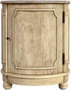 Beaumont Lane 20" W Drum Side Table, Poplar Hardwood and Cherry Veneer, Beige Finish, Traditional Style with Storage Shelf, Decorative Floral Applique, Ideal for Living Room, Office or Bedroom Use