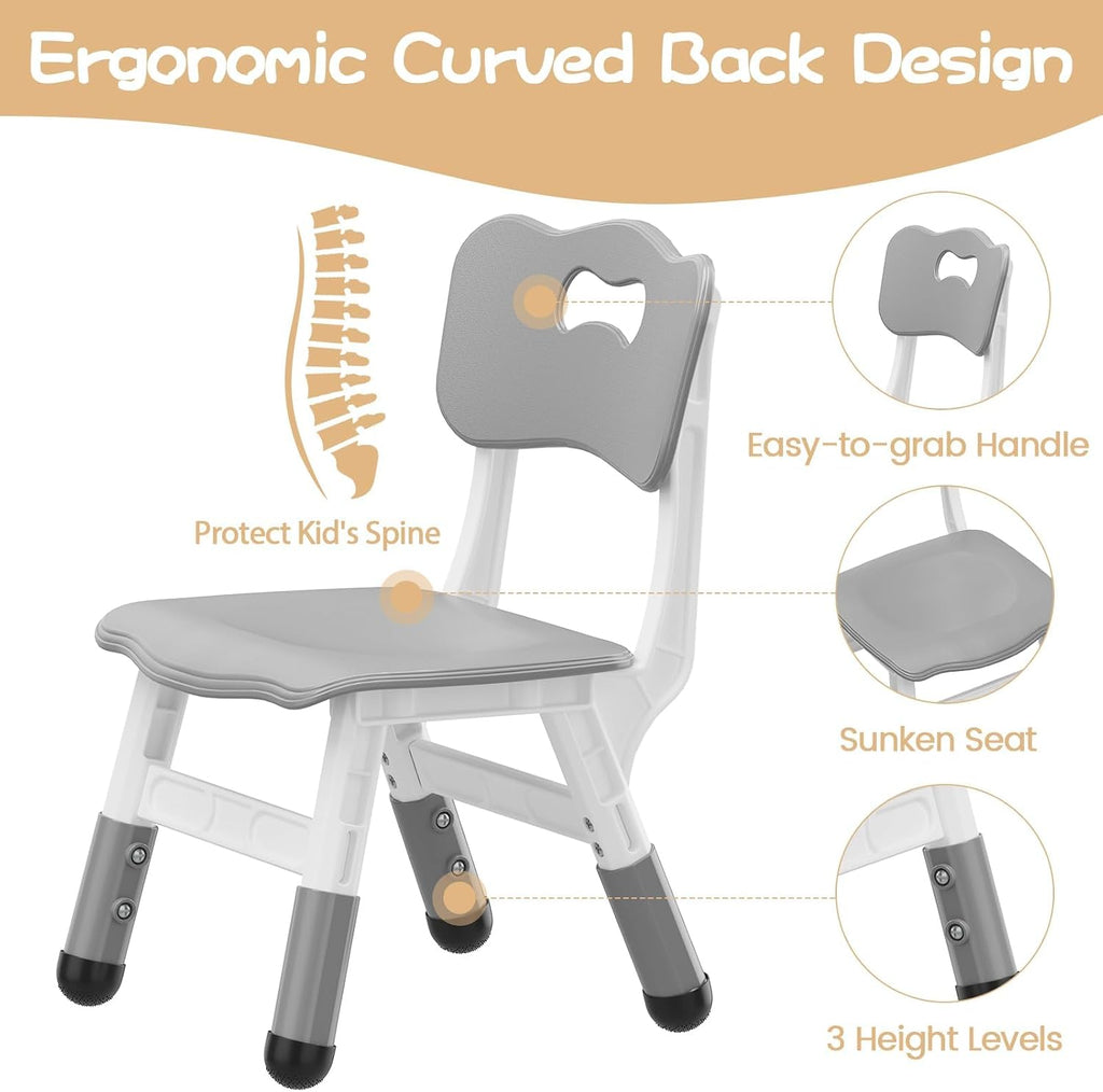 GAOMON Kids Chair Set of 2, 3 Level Height Adjustable Kid Chair, Plastic Toddler Chairs for Children Boys Girls Age 2-6, Suitable for Home Family Classroom Nursery Indoor Use, Grey