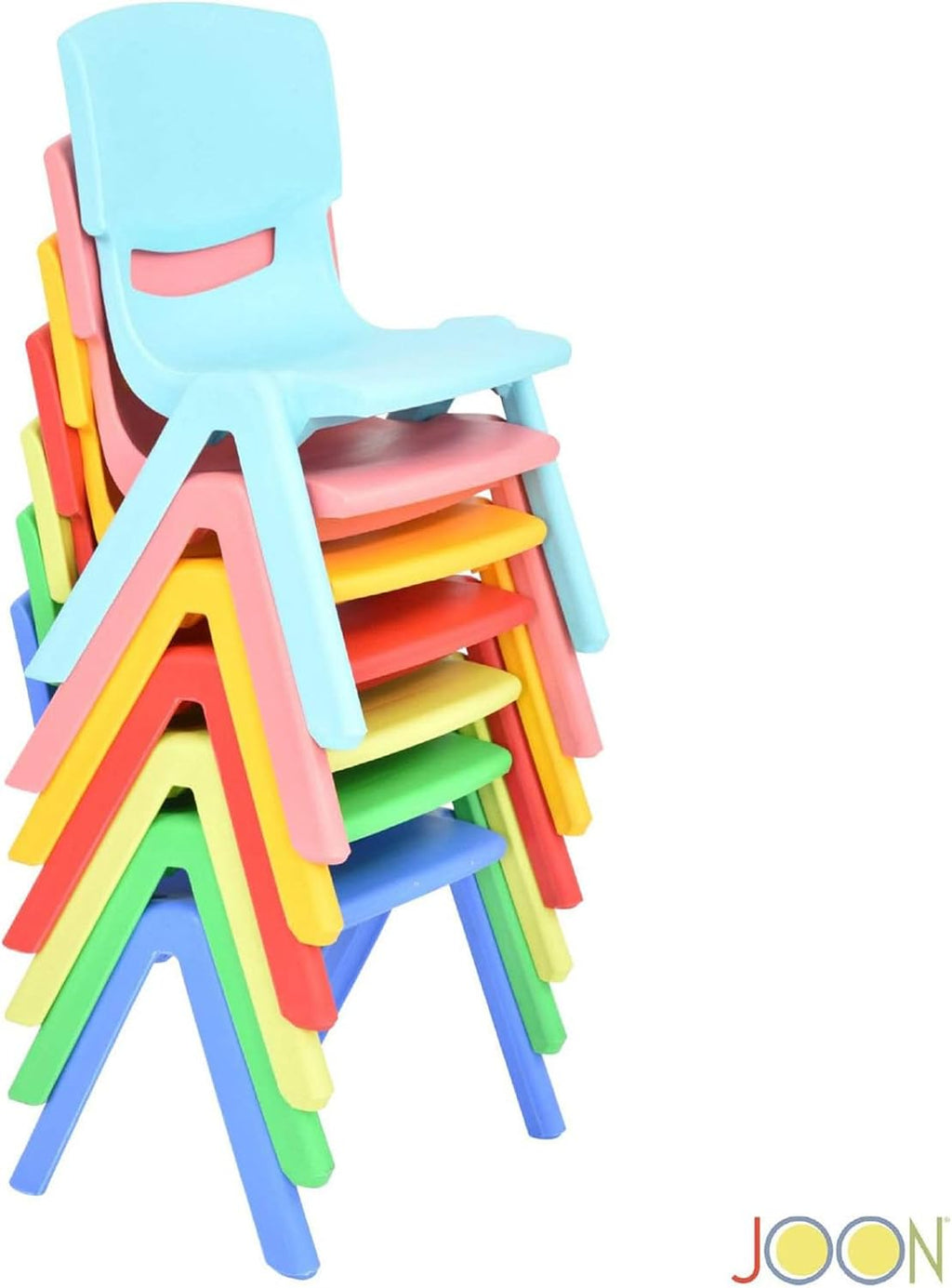 JOON Stackable Plastic Kids Learning Chairs (10 Pack), 20.8x12.5 Inches, The Perfect Chair Sets for Playrooms, Schools, Daycares and Home, Colorful Design, 10.5 Inches Seat Height, Baby Blue