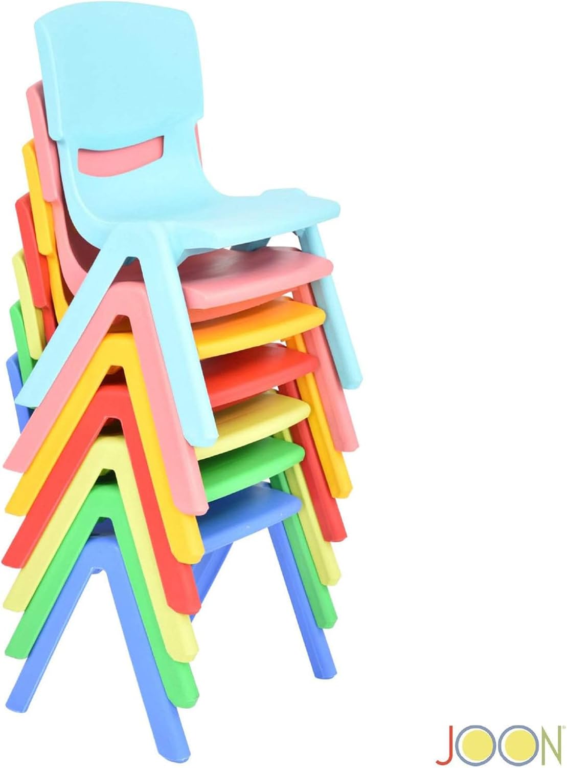 JOON Stackable Plastic Kids Learning Chairs (10 Pack), 20.8x12.5 Inches, The Perfect Chair Sets for Playrooms, Schools, Daycares and Home, Colorful Design, 10.5 Inches Seat Height, Baby Blue