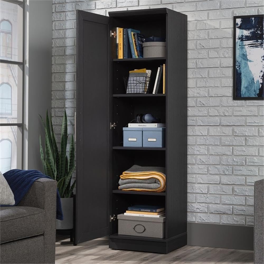 MAKLAINE Engineered Wood Single Door Pantry, 71 in Tall, Raven Oak Finish, Adjustable Shelves, Reversible Door, Compact Design for Kitchen, Dining Room, or Garage Storage