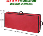 Wrapping Paper Storage Container | Under Bed Gift Wrap Organizer for 30 Inch Rolls | 31”x13.5”x4.5” | 600D Oxford Material | Box Holder with Pockets for Ribbon, Bows, and Accessories (Red)
