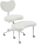 Ergonomic Cross Legged Office Chair with Wheels, Criss Cross Chair with Plus Cushion, 360° Swivel Meditation Chairs, ADHD Chairs with Height Adjustable Seat, Lumbar Back Support, Teddy Fabric, Ivory