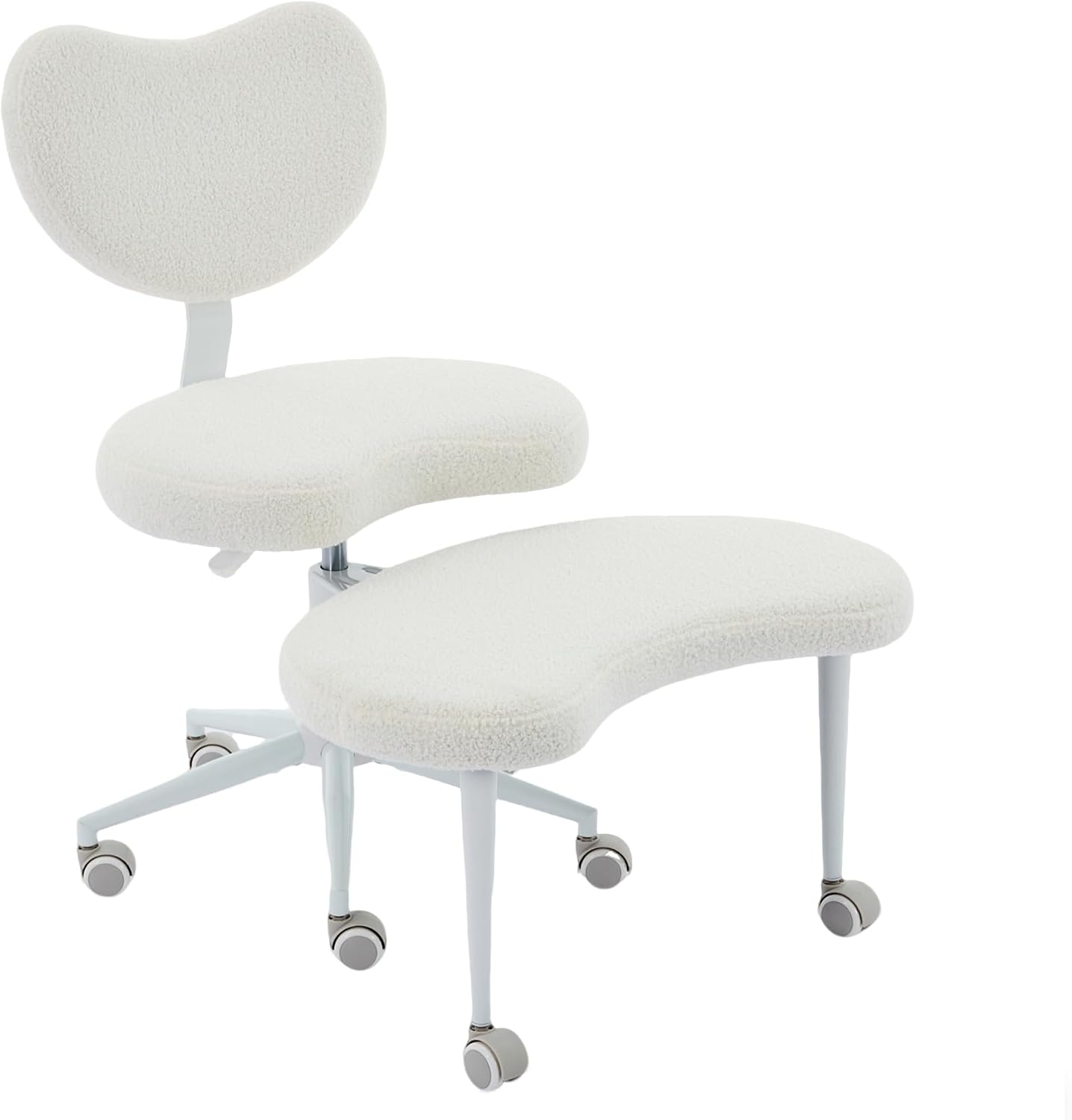 Ergonomic Cross Legged Office Chair with Wheels, Criss Cross Chair with Plus Cushion, 360° Swivel Meditation Chairs, ADHD Chairs with Height Adjustable Seat, Lumbar Back Support, Teddy Fabric, Ivory