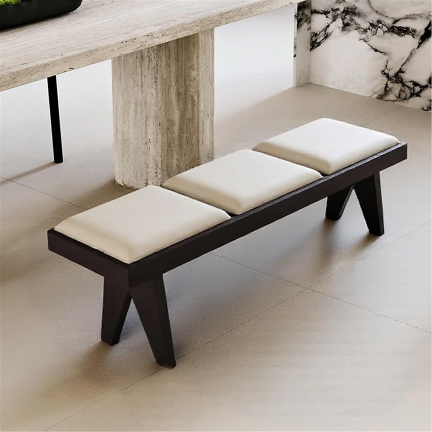 Modern Retro Wooden Upholstered Dining Table Cloakroom Shoe-Changing Stool Bedroom Bed-end Entryway(XS)