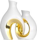 Hollow Ceramic Vase Set of 2,Nordic Modern Boho Decorative Ceramic Aesthetic Flower Vase for Home Decor,Minimalist Centerpiece Table Decorations,Wedding,Living Room,Bookshelf,Entryway (White Gold)