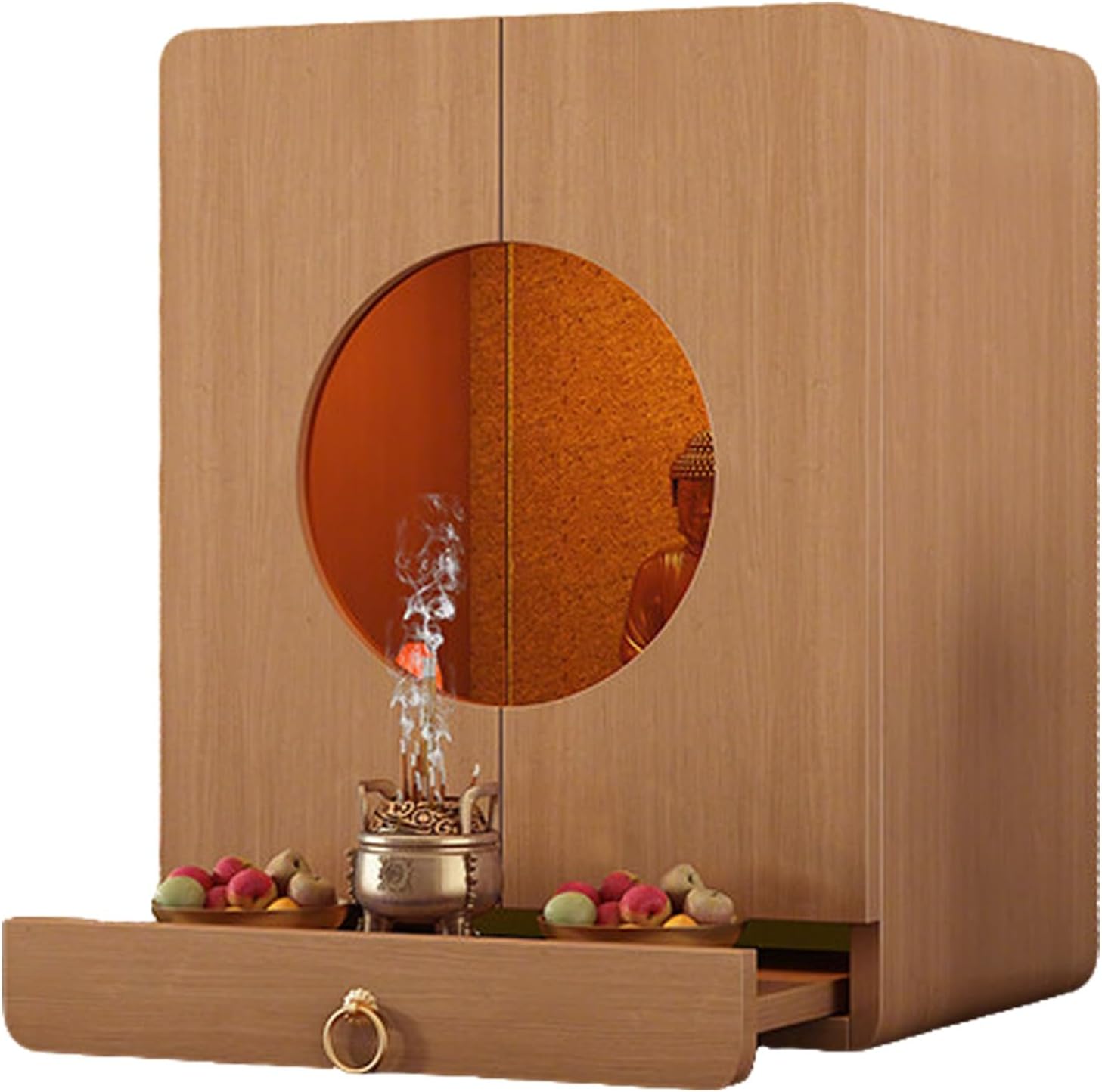 Meditation Table, Altar Table with Drawer,Used for Meditation and Prayers, Bamboo Furniture for Displaying Jars, Plants and Books(Yellow,30x30x40cm/12x12x16in)