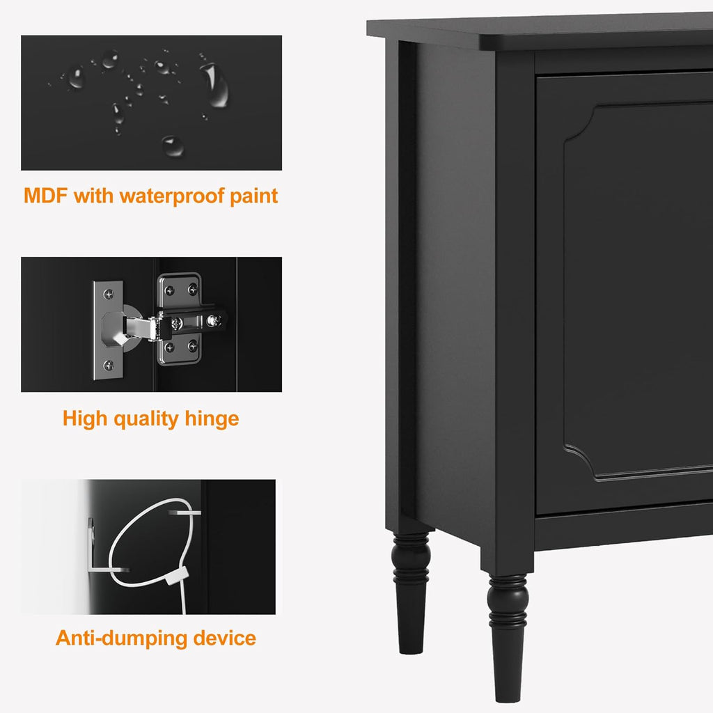 RoyalCraft Buffet Cabinet with Storage, Vintage Sideboard with 2 Doors & 3 Drawers, Coffee Bar Table with Solid Wood Legs, Mid Century Modern Painted Credenza for Kitchen, Dining Room, Black