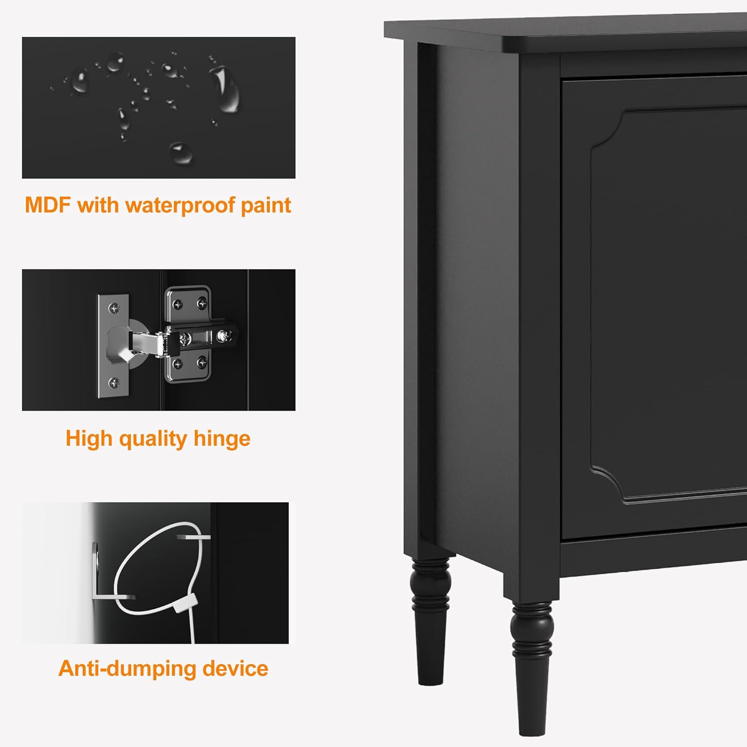 RoyalCraft Buffet Cabinet with Storage, Vintage Sideboard with 2 Doors & 3 Drawers, Coffee Bar Table with Solid Wood Legs, Mid Century Modern Painted Credenza for Kitchen, Dining Room, Black
