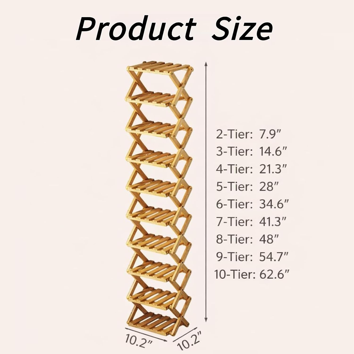 The 9-Tier No-Assembly Bamboo Rack, Folding Accordion Shoe Rack with Collapsible Vertical Design, Space-Saving Shoe Organizer for Entryway Closet Dorm (Brown, 6)