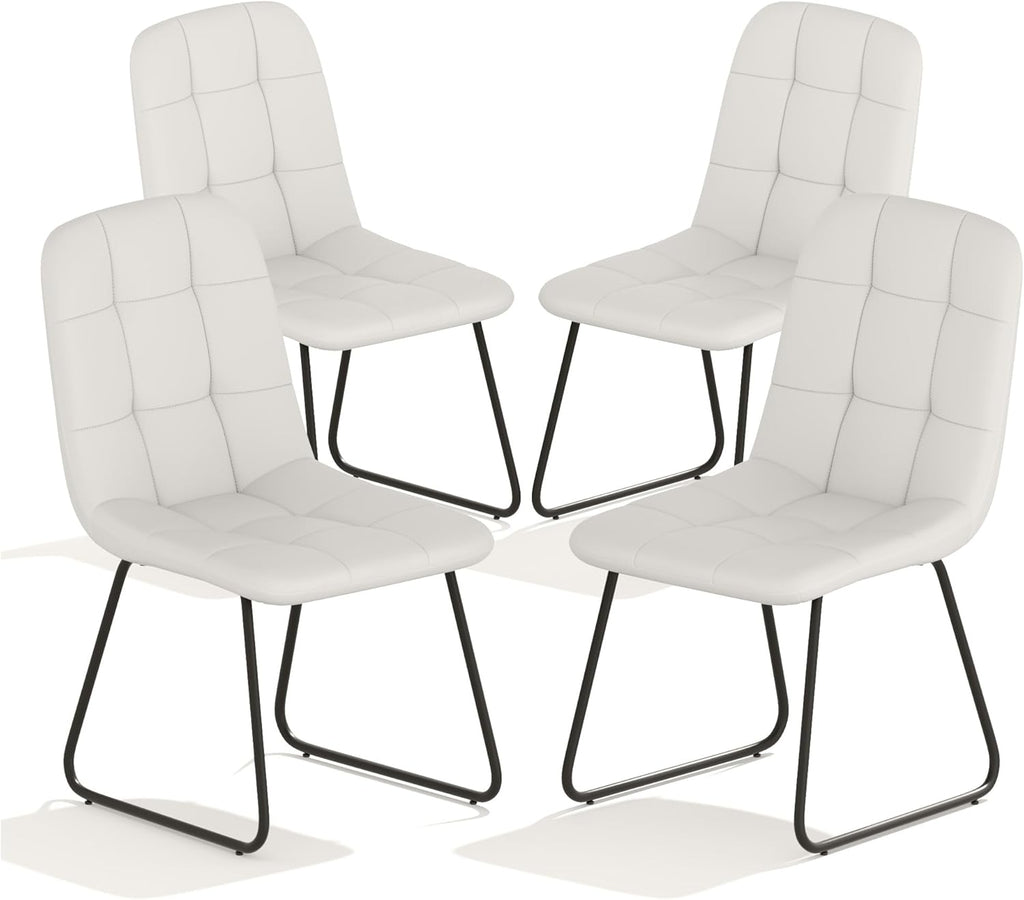 HIPIHOM Faux Leather Dining Chairs Set of 4, Modern Upholstered Kitchen Chairs with Curved Backrest and Metal Legs, PU Leather Dining Room Chairs for Kitchen Living Dining Room Set of 4 White