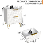 White and Gold Nightstand Set of 2,Modern Bedside Tables Set of 2 with 2 Drawer for Bedroom,End Side Table with Gold Legs for Living Room