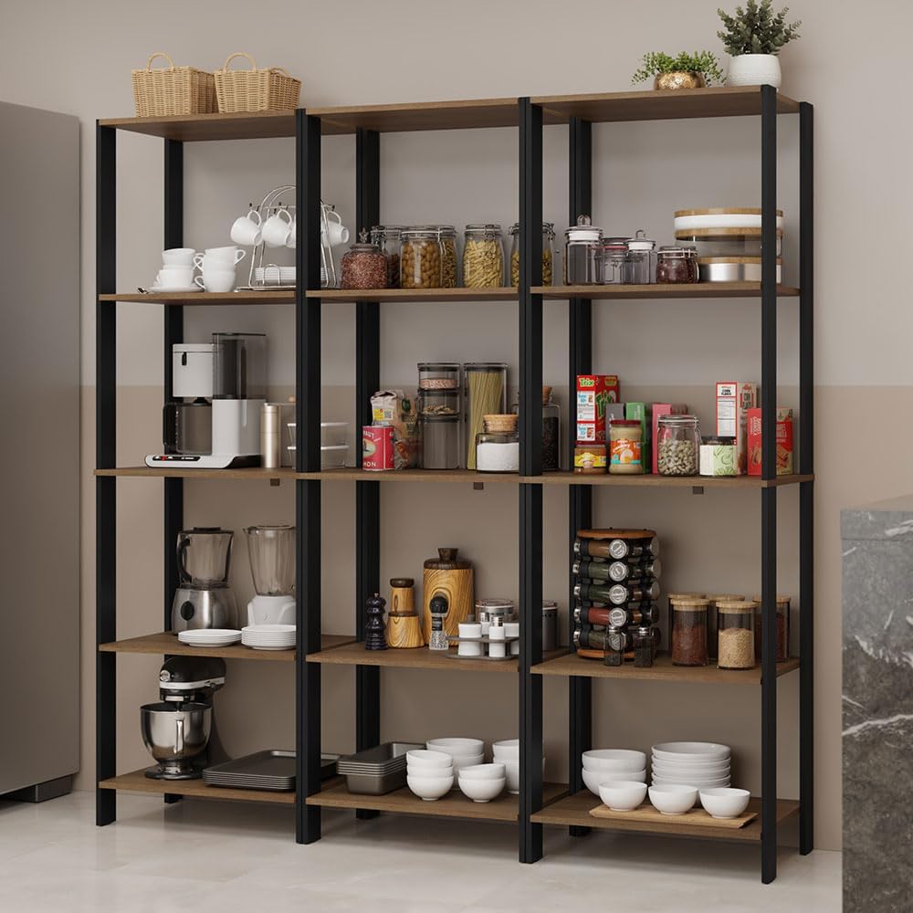 Madesa Kitchen Pantry Storage Rack with 15 Open Shelves 70" L Multiuse Modular Cabinet for Kitchen Organization (Black/Brown)