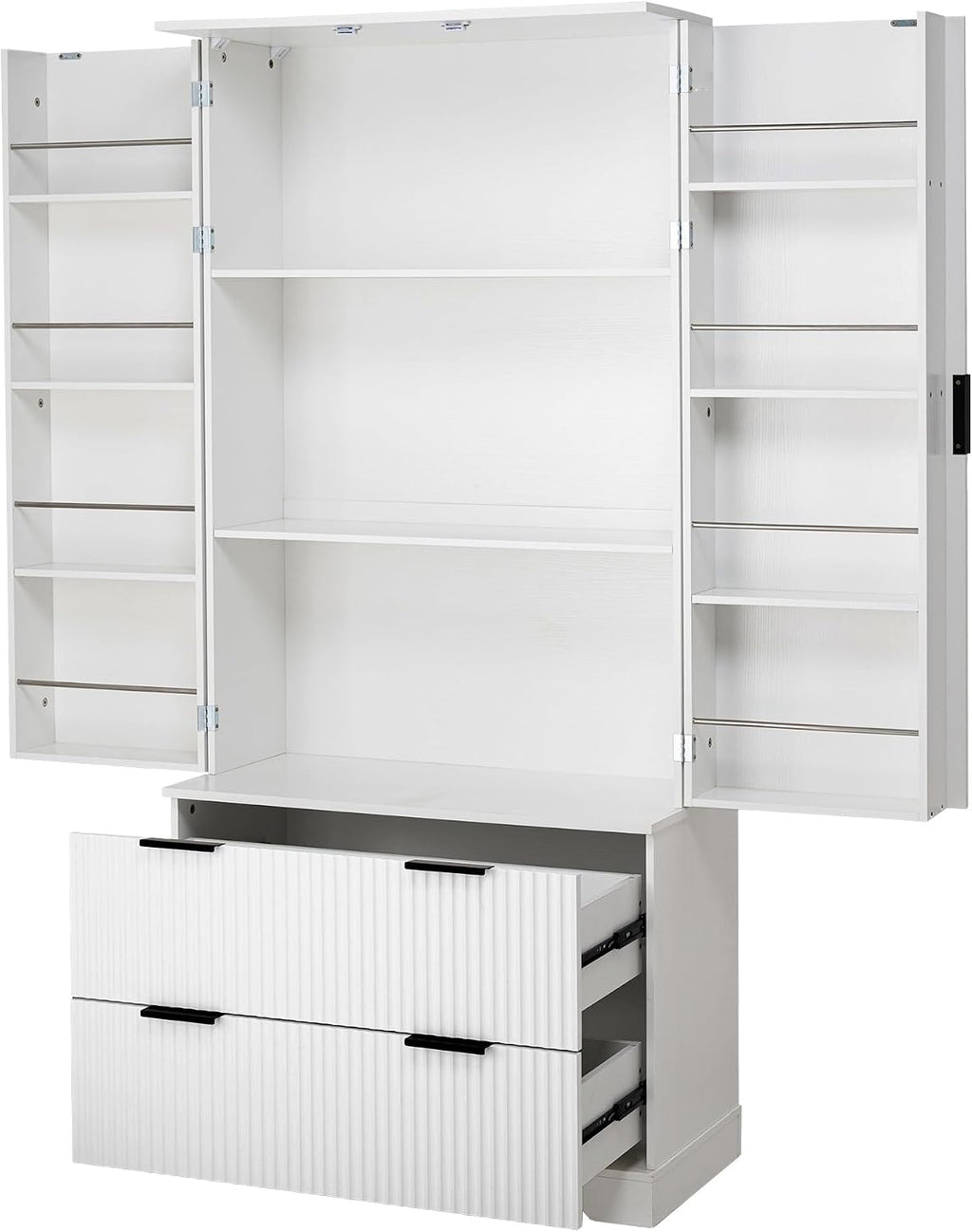 Polibi 72" Freestanding Fluted Kitchen Pantry Cabinet with 2 Large Drawers & 8-Door Spice Rack, Storage Organizer for Dining Room, Office, Entryway, or Hallway (White)