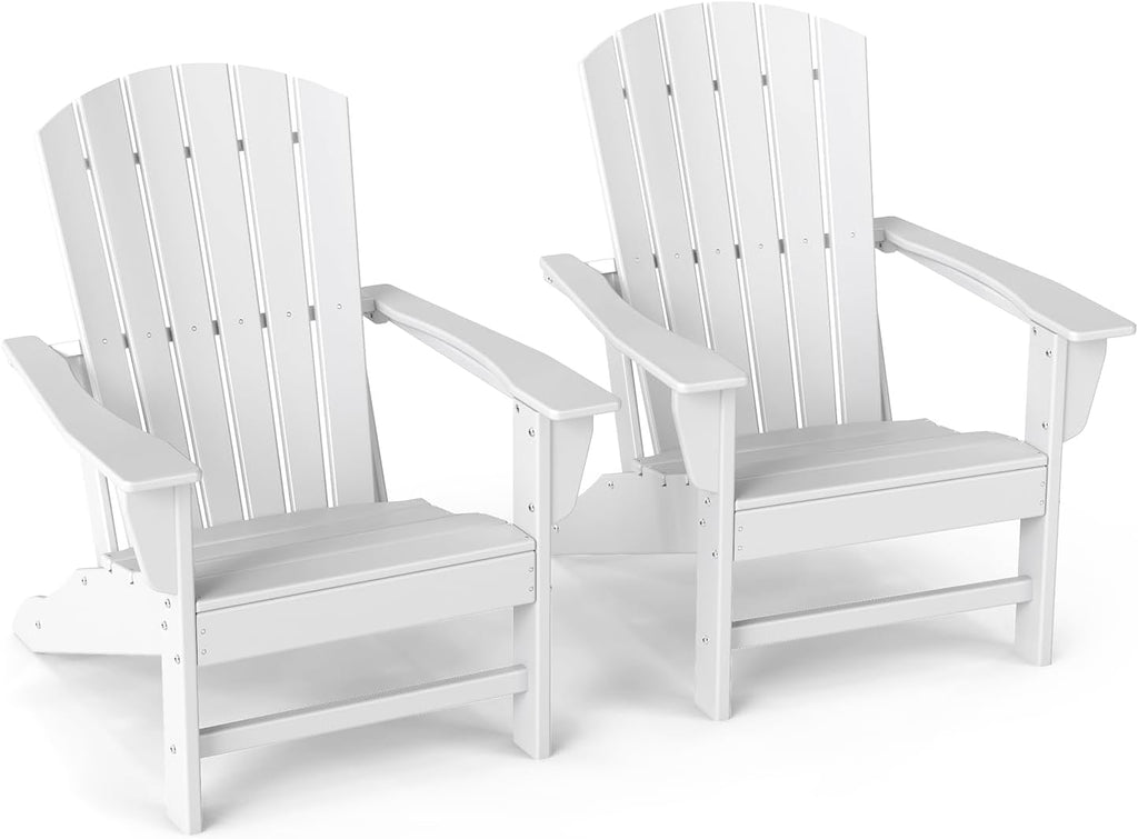 GREENVINES Adirondack Chairs Set of 2 | HDPE Plastic | Oversized Fire Pit Chair | All Weather | Poly Lumber | White | for Outdoor Deck Backyard Patio Garden