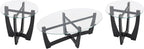 Round End Table with Clear Tempered Glass Top, Black Wood Base, 23.5 Inch, Contemporary Side Table for Living Room