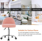 KKTONER Rolling Stool Swivel Office Chair Velvet Vanity Chairs Height Adjustable stools with Back for Bedroom Home Makeup Cosmetic Drafting(Pink)