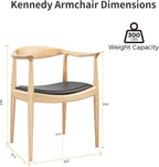 Tomile Hans Wegner Kennedy Chair, Mid Century Modern PU Leather Dining Armchair with Comfortable Curved Backrest, Solid Ash Wood Frame, Fully Assembled for Kitchen, Dining Room, Office (Natural)