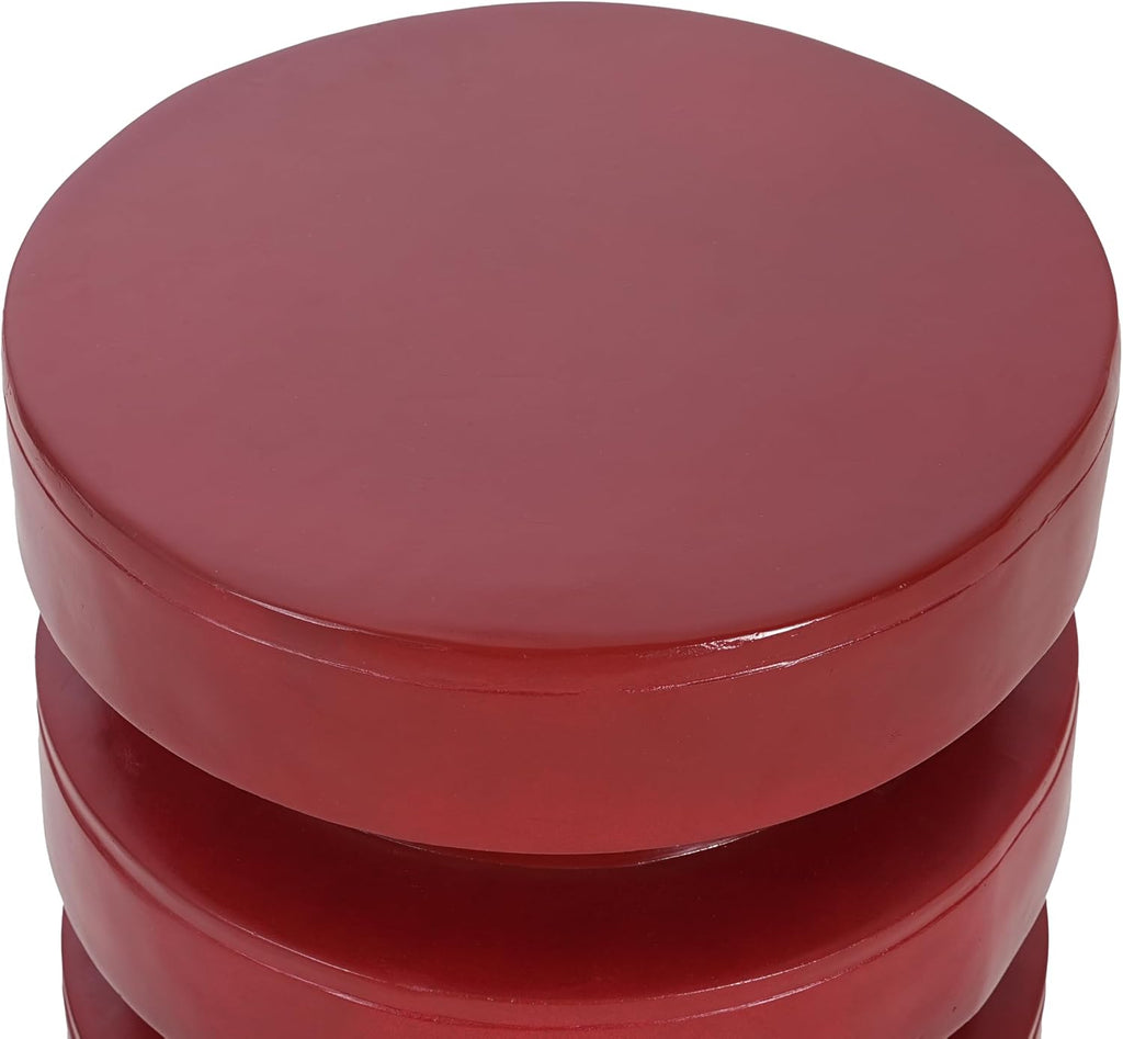 14.2" W Round End Table with 3-Tier Design, Modern MGO Side Table for Indoor Outdoor, Patio Balcony Living Room Accent Furniture, Red Color