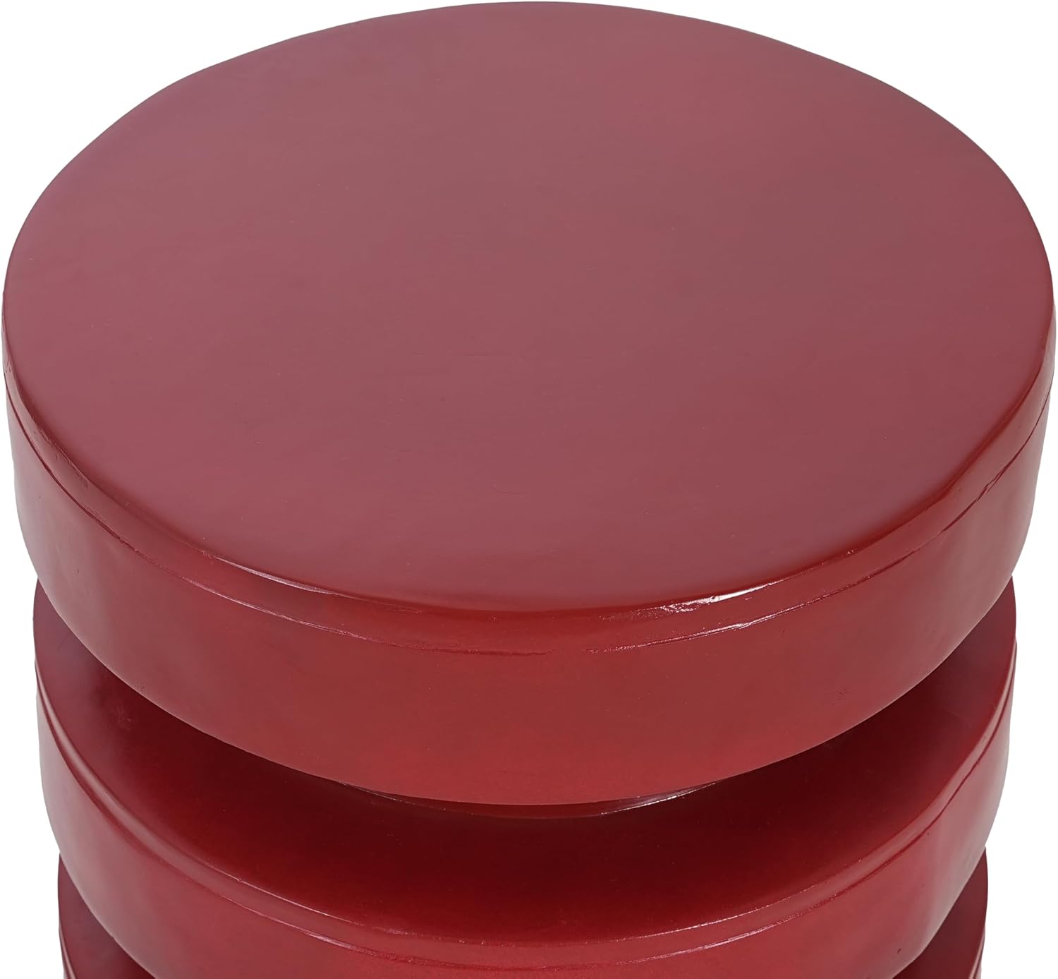 14.2" W Round End Table with 3-Tier Design, Modern MGO Side Table for Indoor Outdoor, Patio Balcony Living Room Accent Furniture, Red Color
