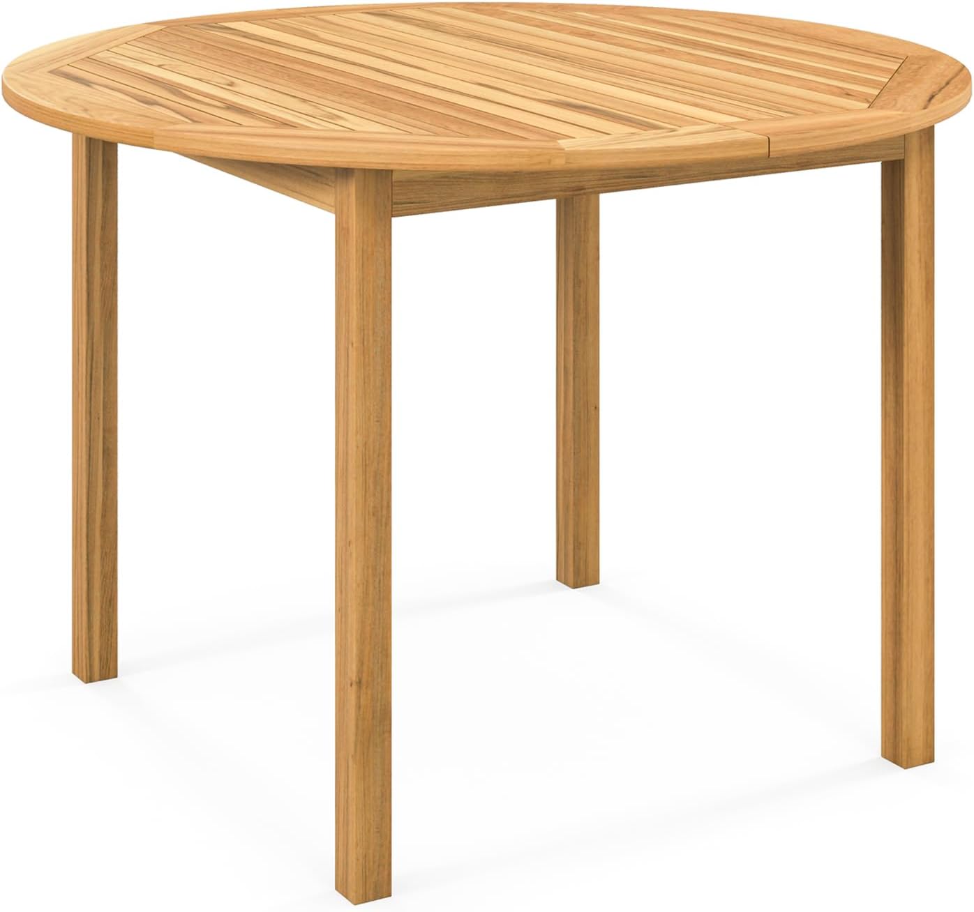 Tangkula 39.5" Round Outdoor Dining Table for 4, Acacia Wood 4-Person Large Patio Dining Table, Farmhouse Indoor Outdoor Dining Furniture for Deck, Garden, Poolside & Backyard
