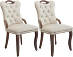 Shenyon Beige Velvet Dining Chairs Set of 2，Modern Upholstered Dining Room Chairs with Tufted Back and Wood Handles, Curved Solid Wood Legs, Sillas de Comedor