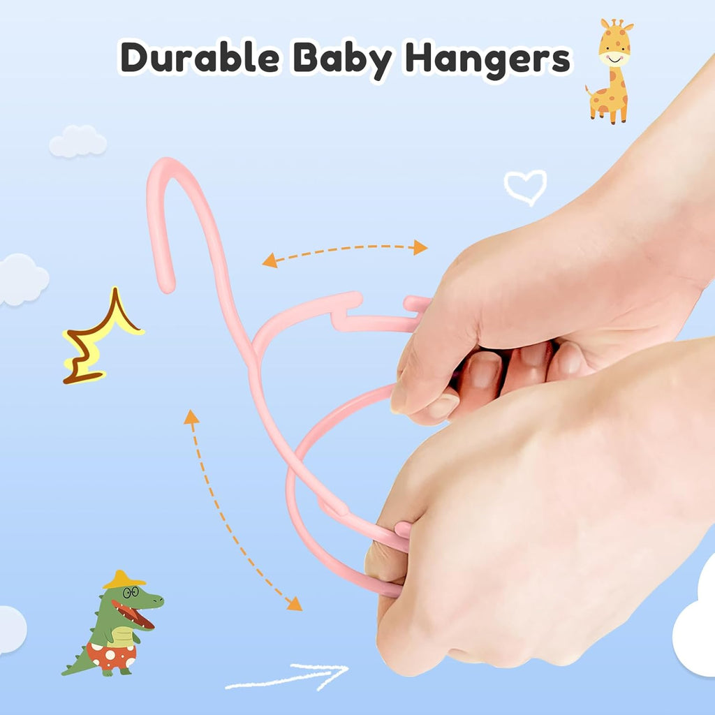 Baby Hangers 100 Pack Non-Slip Kids Plastic Hangers for Closet, Space Saving Toddler Hanger for Infant Clothing, Childrens Hanger Pink