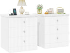 AWQM White Nightstand Set of 2, Night Stand with Charger Station and 3 Drawers, Modern End Table for Bedroom, Modern Nightstands with Storage, Suitable for Bedrooms, White