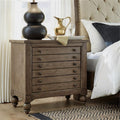 Pemberly Row Bedside Chest, Dusty Taupe Wire-Brushed Finish, 3 Drawers with Felt-Lined Top and Cedar-Lined Bottom, Built-in AC and USB Charging Station, Antique Brass Knob Hardware, Rustic Bedroom