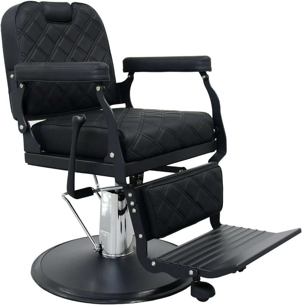Heavy Duty Vintage Barber Chair，Hydraulic Salon Chair with Headrest for Hairdressers Heavy Tattoo Shampoo Beauty Salon Equipment(Black)