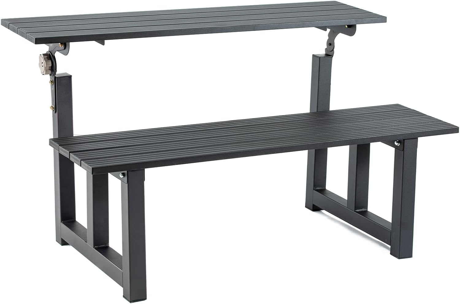 TECSPACE 47 Inches Aluminum Picnic Table Bench Black, Covertible Outdoor Bench with 400 LBS Weight Capacity for Park, Garden and Patio