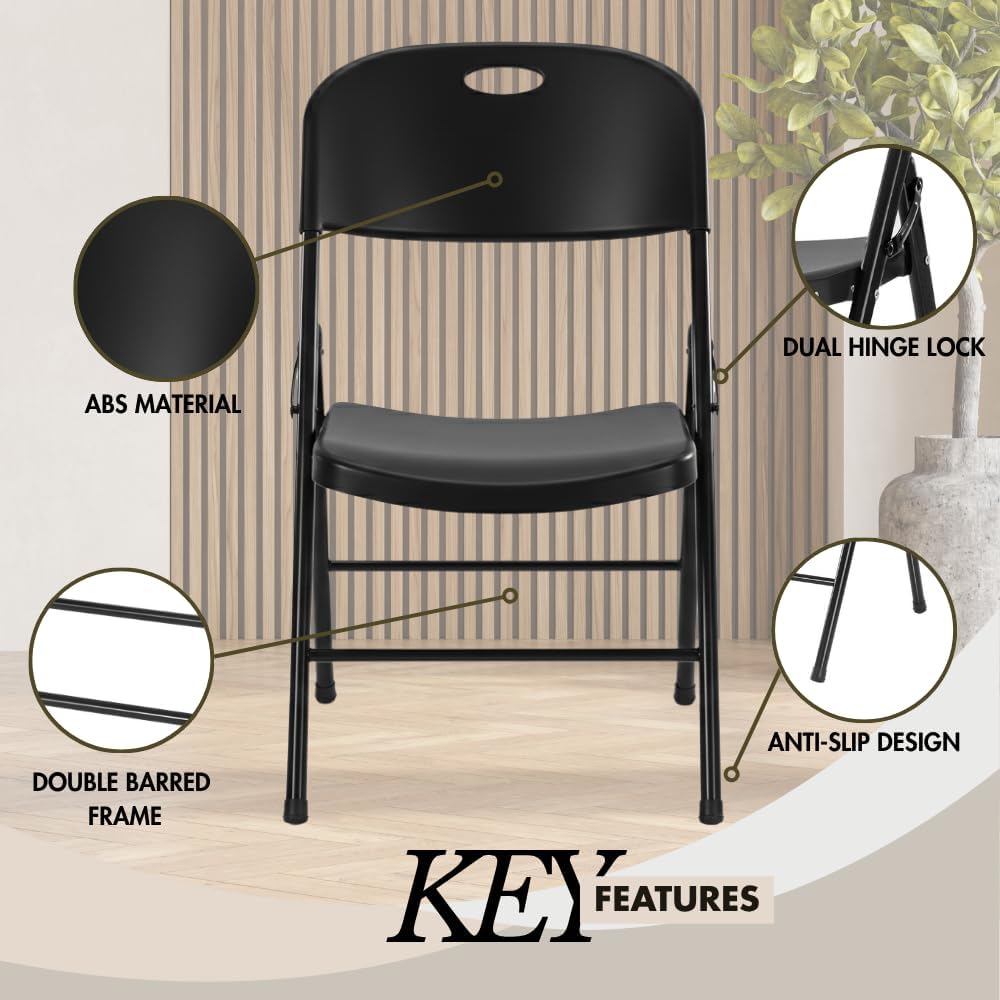 2-Pack Heavy Duty Plastic Folding Chair, 450 lbs Capacity Foldable Chairs for Indoor Outdoor, Stackable Portable Seating for Party, Wedding, Patio, Backyard, Office (Black)