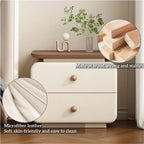 Leather Bedside Table with 2 Drawers, Vintage Wood Nightstand for Bedroom and Living Room