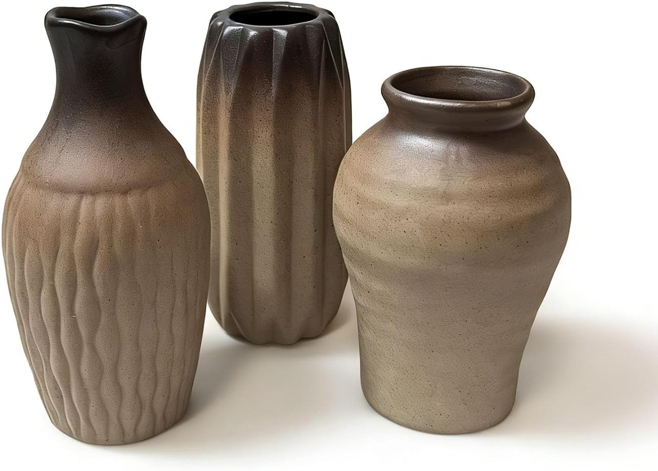 Daittin 3 Pcs Mini Ceramic Vases, Rustic Small Pottery Vases for Home Decor, Boho Flower Vases Set for Table Centerpiece, Shelf, Living Room, Bedroom, Office