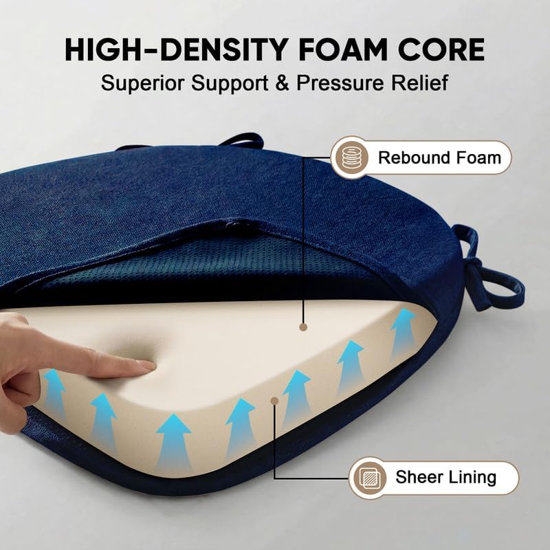 Chair Cushions Set of 1, U-Shaped Seat Cushion for Chair, Non Slip Chair Pads with Ties, 17" x 16" x 2", 40D Foam, Removable Washable Cover, Seat Cushions for Kitchen Chairs, Dark Blue