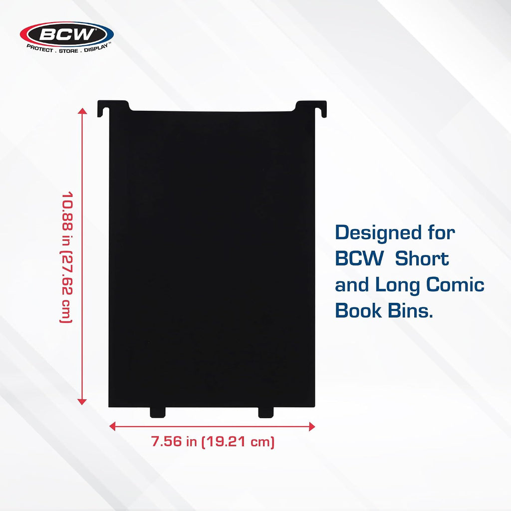 BCW Comic Bin Partitions | Exclusive Organizer for Short and Long Comic Book Bins | Notched, Tabbed, and Structurally Supportive Dividers (Black, 6 Pack)