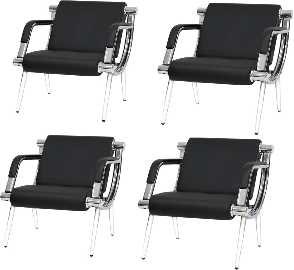 kinbor 4 PCS Waiting Room Guest Chairs, PU Leather Office Reception Chair, Lobby Furniture Reception Sofa Seat with Arms for Airport Salon Clinic, Black
