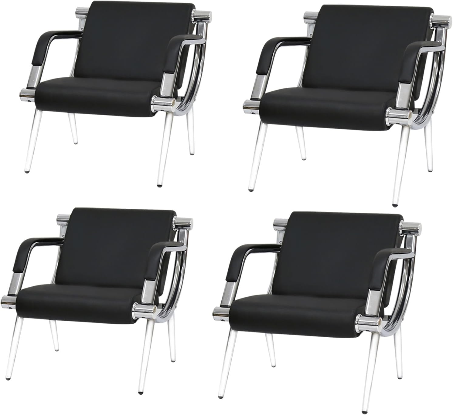 kinbor 4 PCS Waiting Room Guest Chairs, PU Leather Office Reception Chair, Lobby Furniture Reception Sofa Seat with Arms for Airport Salon Clinic, Black