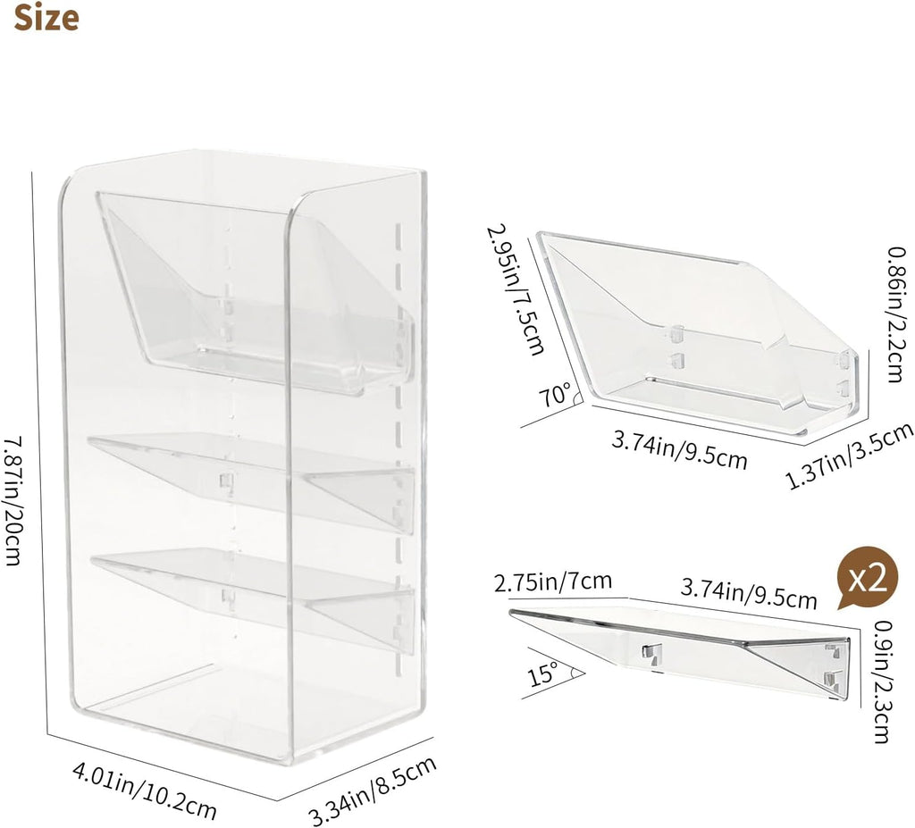 PAVSTINE Medicine Cabinet Organizer with Adjustable Dividers, Clear Vertical Layered Backward Slanting Shelves for Makeup Brush/Lip Gloss/Mascara Storage (3-Tier Slant-Gentle Slant)