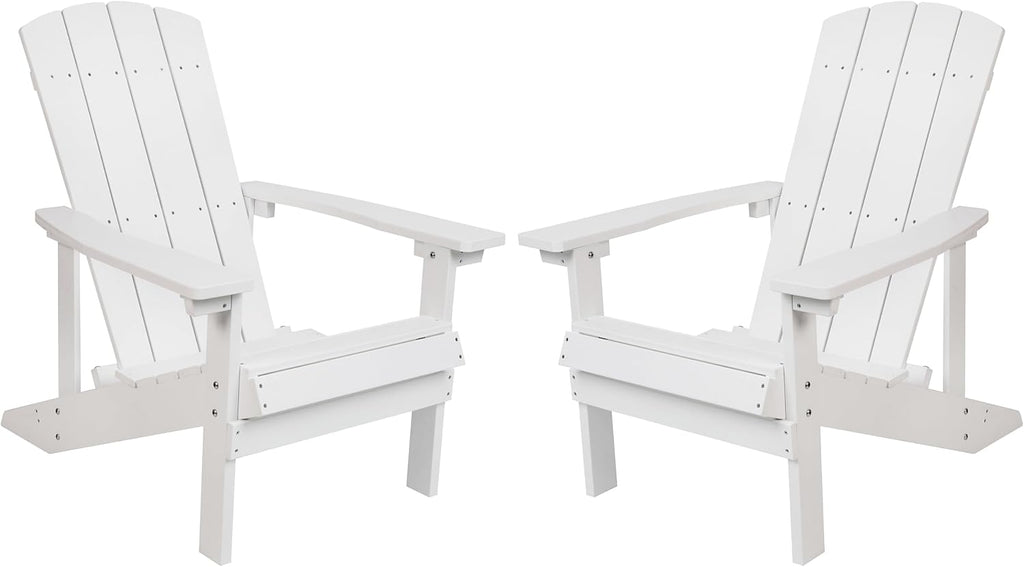 Flash Furniture Charlestown Poly Resin Adirondack Chair - White - All Weather - Indoor/Outdoor - Set of 2