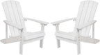 Flash Furniture Charlestown Poly Resin Adirondack Chair - White - All Weather - Indoor/Outdoor - Set of 2