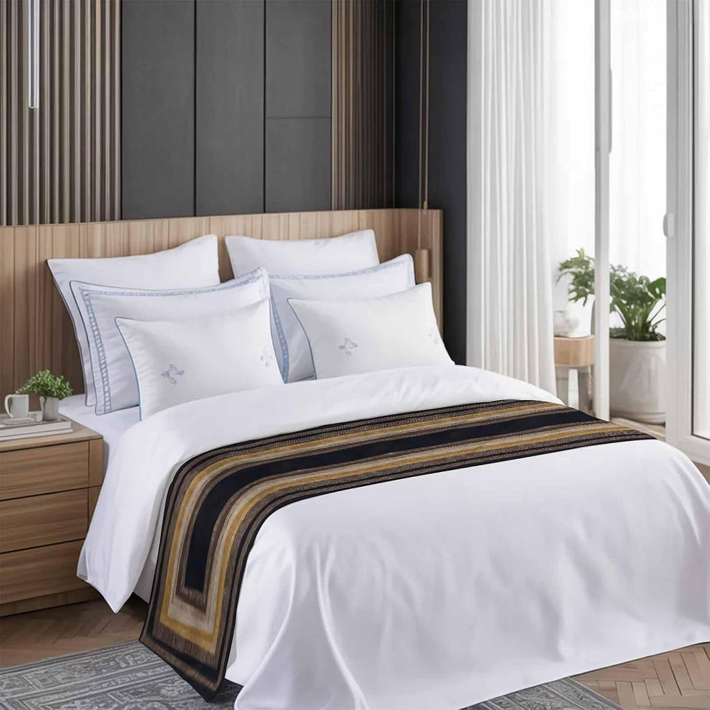 Bed Runner for King Size Beds, Farm Wooden Decorative Bed Runners Scarves for Bedroom, Geometric Black Brown Wood Grain Abstract Washable Bedding Scarf Cover