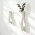 Set of 2 Wall Ceramic Vase, White Matte Hanging Wall Vase, Modern Minimalist Ceramic Vases for Dried or Fresh Flowers, Easy Mount Decor for Living Room & Entryway